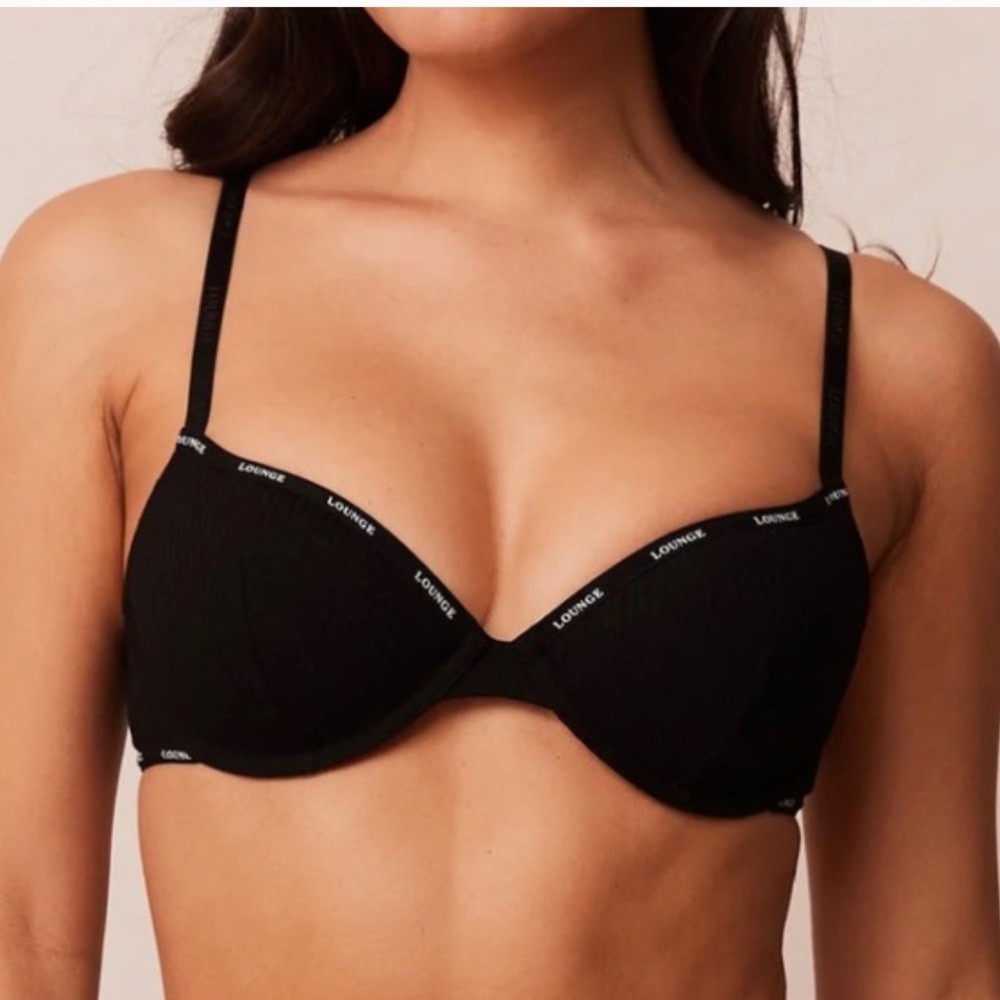 Women’s Lounge Black T-Shirt Ribbed Bra
